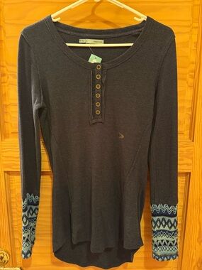 Maurices Navy Long-Sleeve Henley with Patterned Cuffs